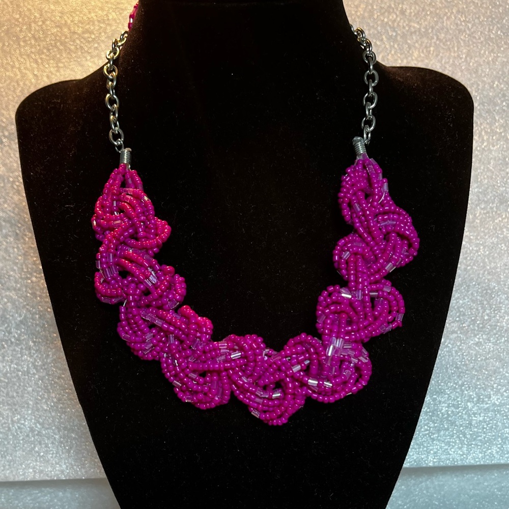 Pink Beaded Necklace and Earring Set